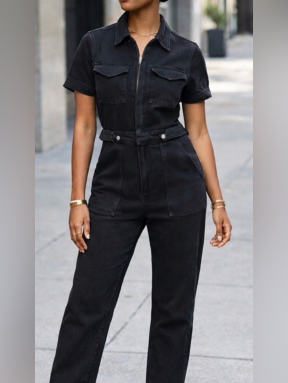Good American Black Zip-Front Jumpsuit